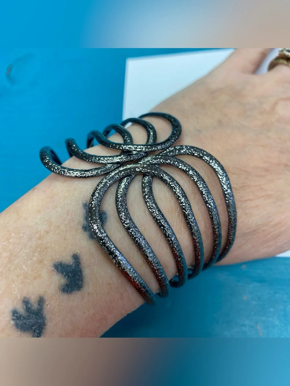 Stylish Black Textured Multi-Band Cuff Bracelet